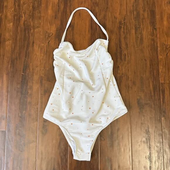 ZULU & ZEPHYR Swimsuit White One Piece Halter Neck Ribbed Summer Beach - Picture 2 of 8